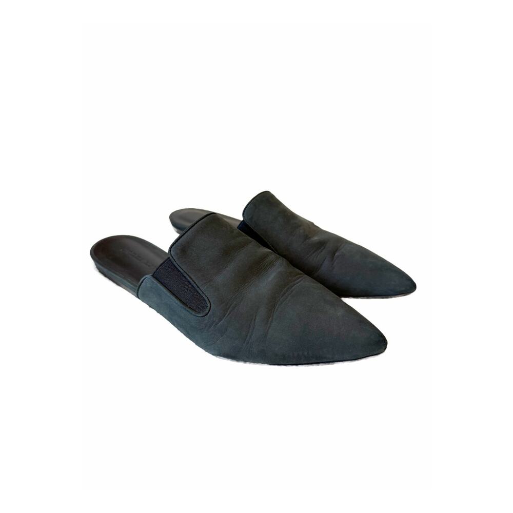 Jenni Kayne Smooth Leather Pointed Toe Mule Slide Flat Black 39